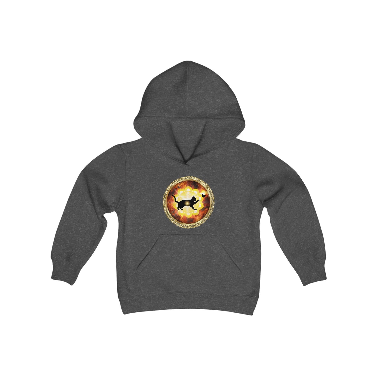 Cat Chakra Series - SOLAR PLEXUS CHAKRA - Youth Heavy Blend Hooded Sweatshirt