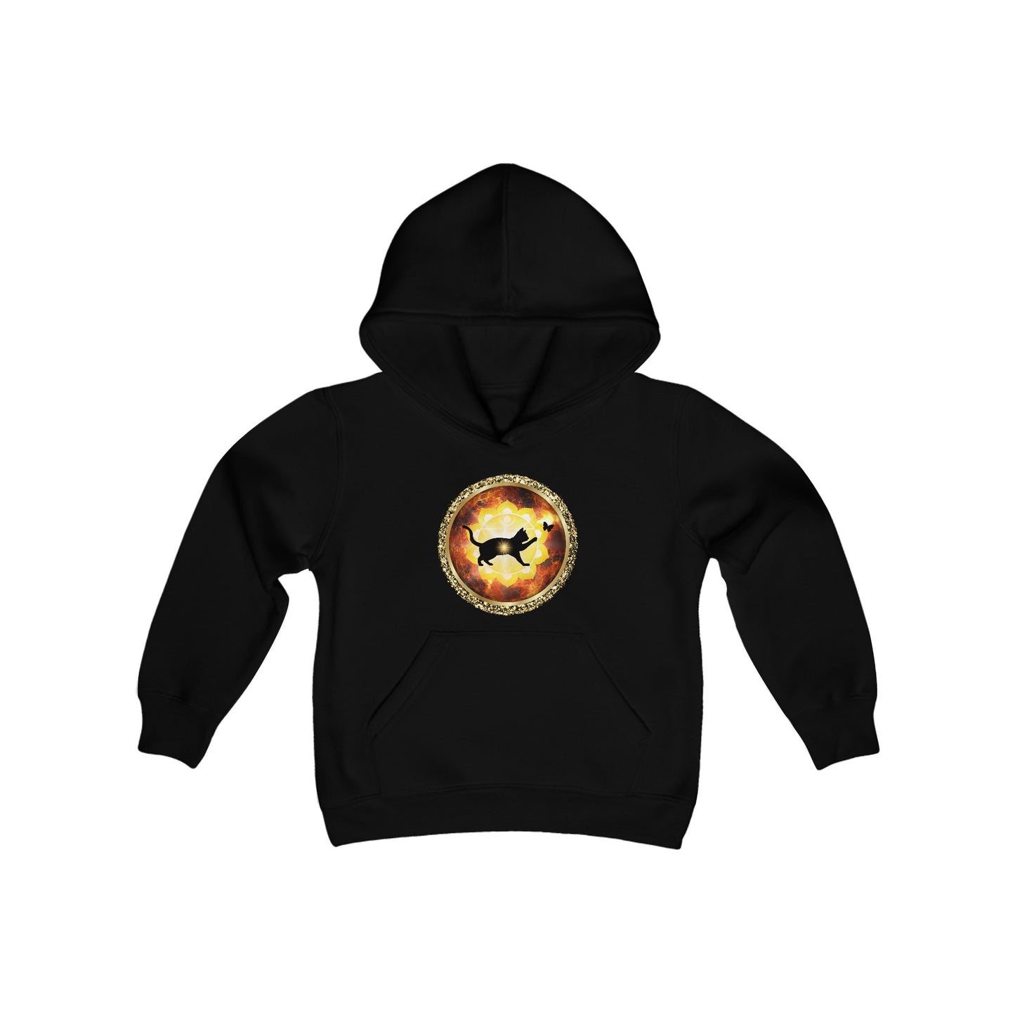 Cat Chakra Series - SOLAR PLEXUS CHAKRA - Youth Heavy Blend Hooded Sweatshirt