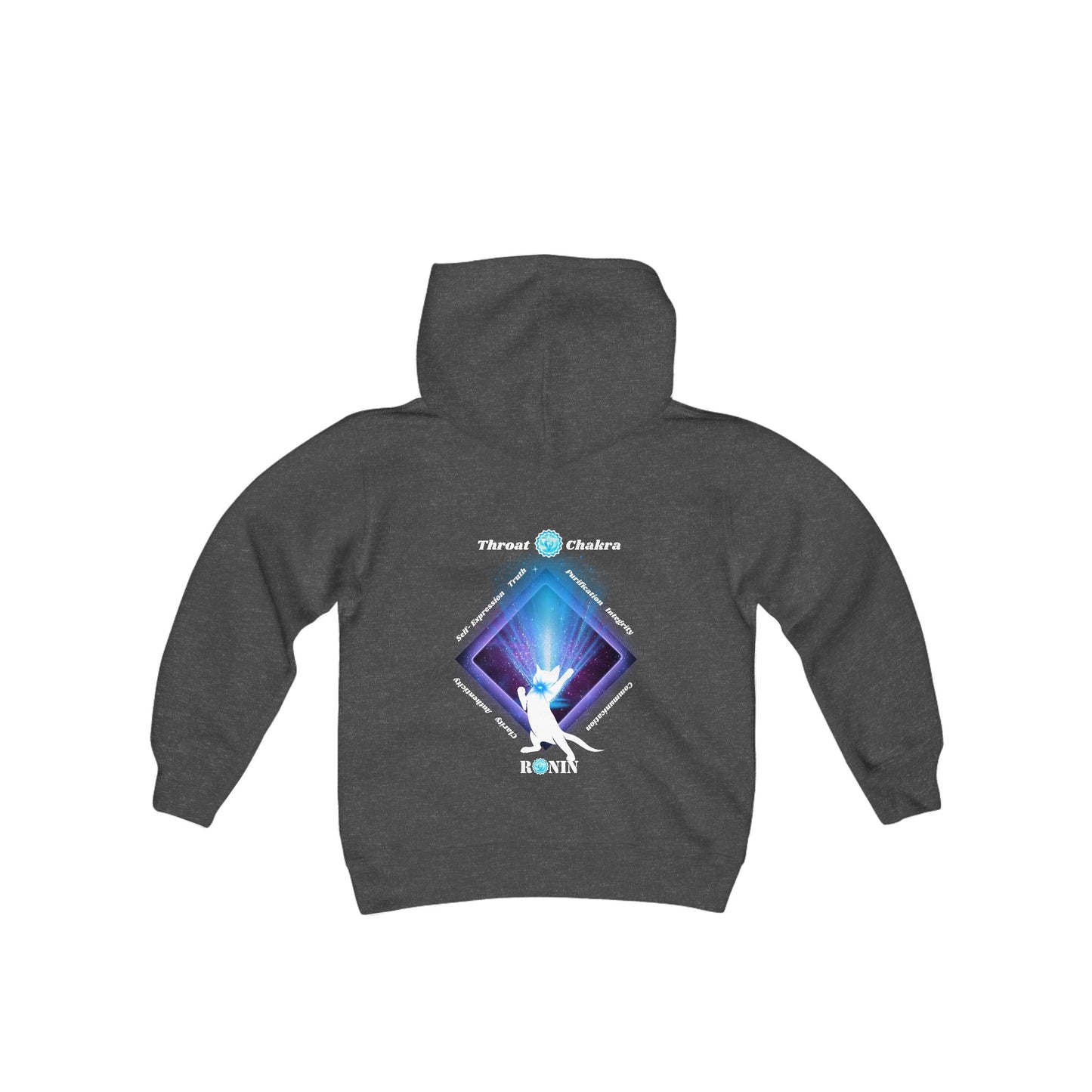 Cat Chakra Series - THROAT CHAKRA - Youth Heavy Blend Hooded Sweatshirt