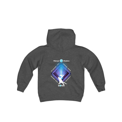 Cat Chakra Series - THROAT CHAKRA - Youth Heavy Blend Hooded Sweatshirt