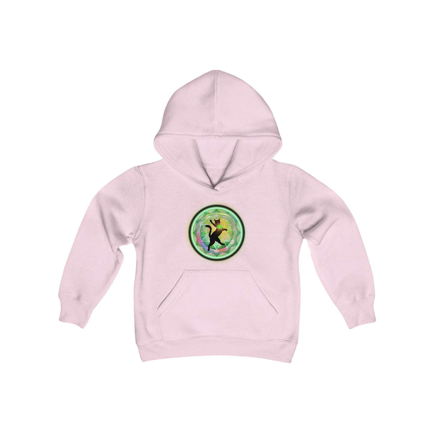 Cat Chakra Series - HEART CHAKRA - Youth Heavy Blend Hooded Sweatshirt