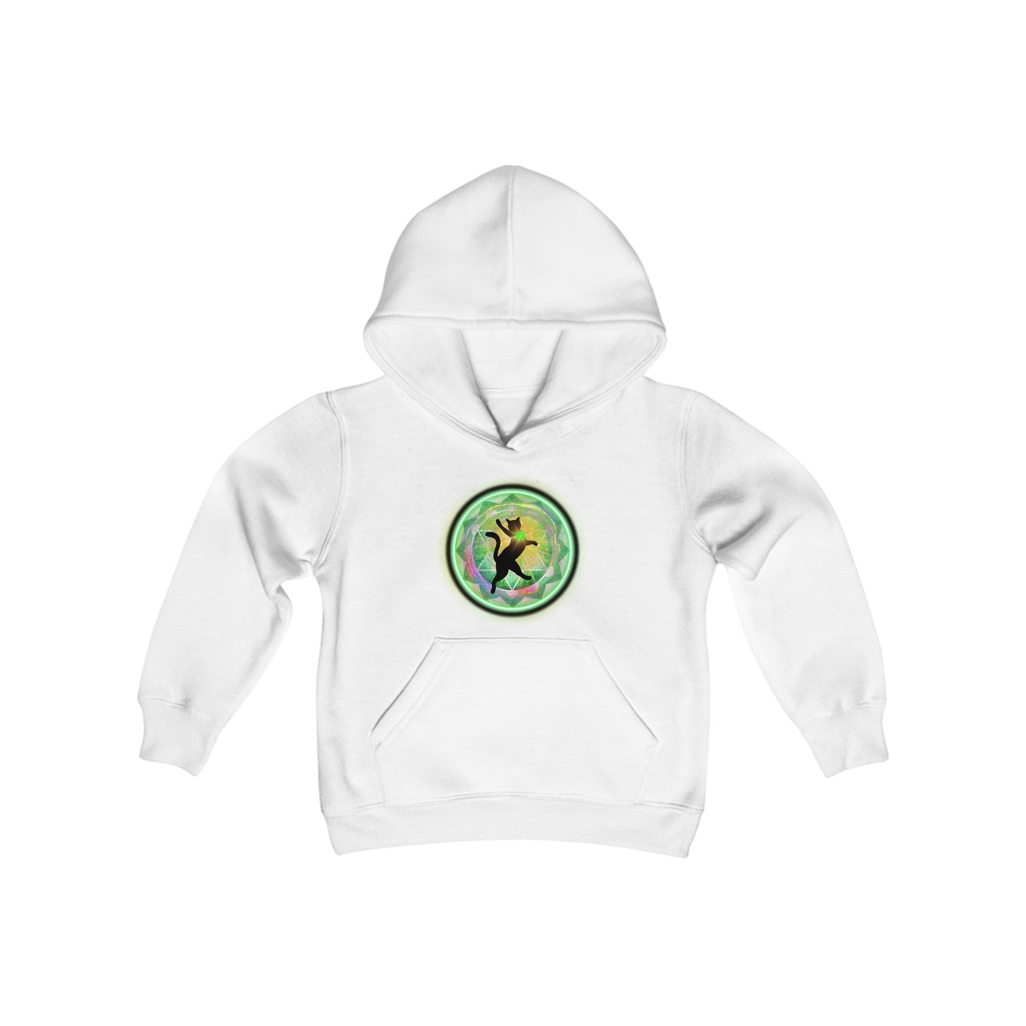 Cat Chakra Series - HEART CHAKRA - Youth Heavy Blend Hooded Sweatshirt