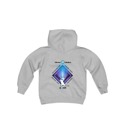 Cat Chakra Series - THROAT CHAKRA - Youth Heavy Blend Hooded Sweatshirt