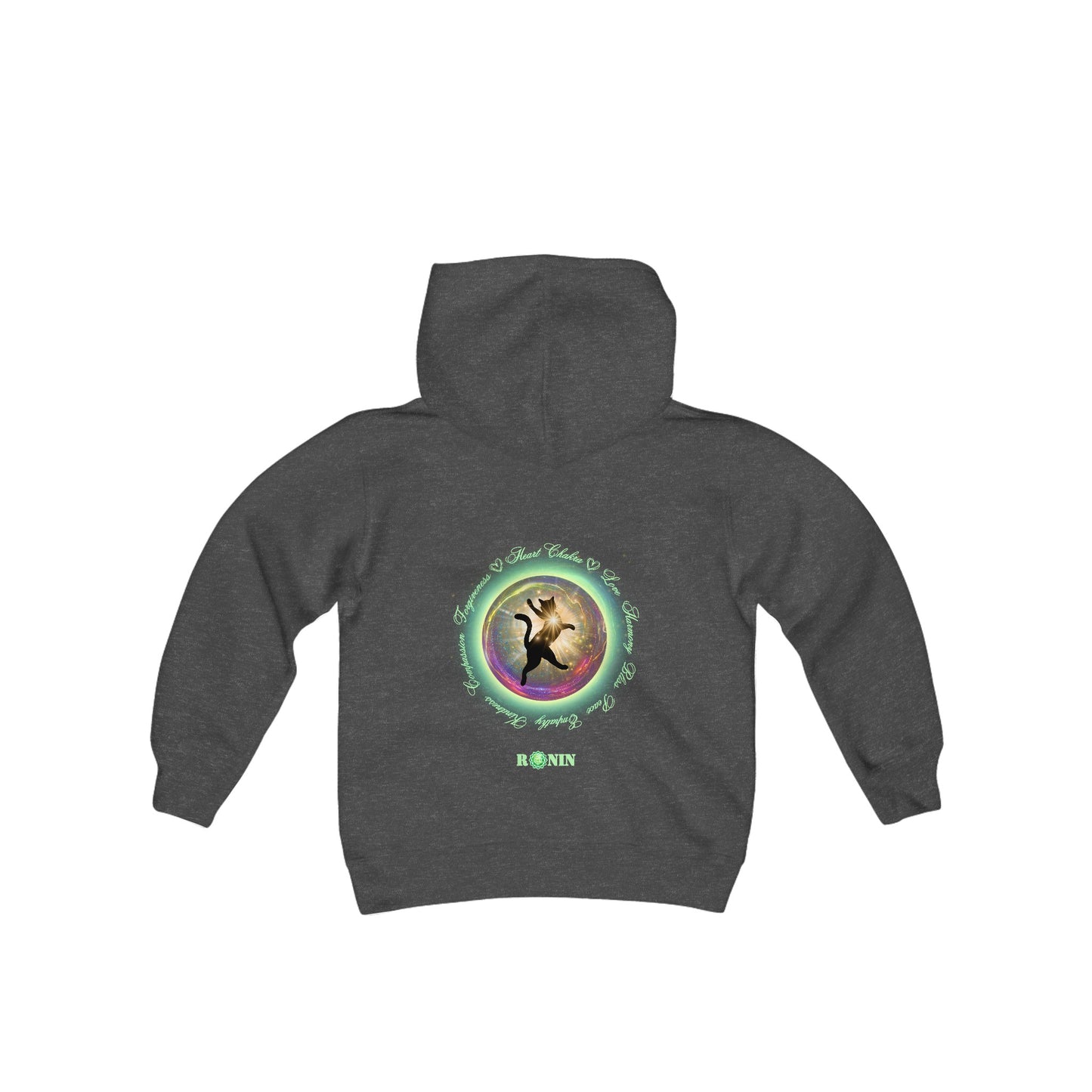 Cat Chakra Series - HEART CHAKRA - Youth Heavy Blend Hooded Sweatshirt