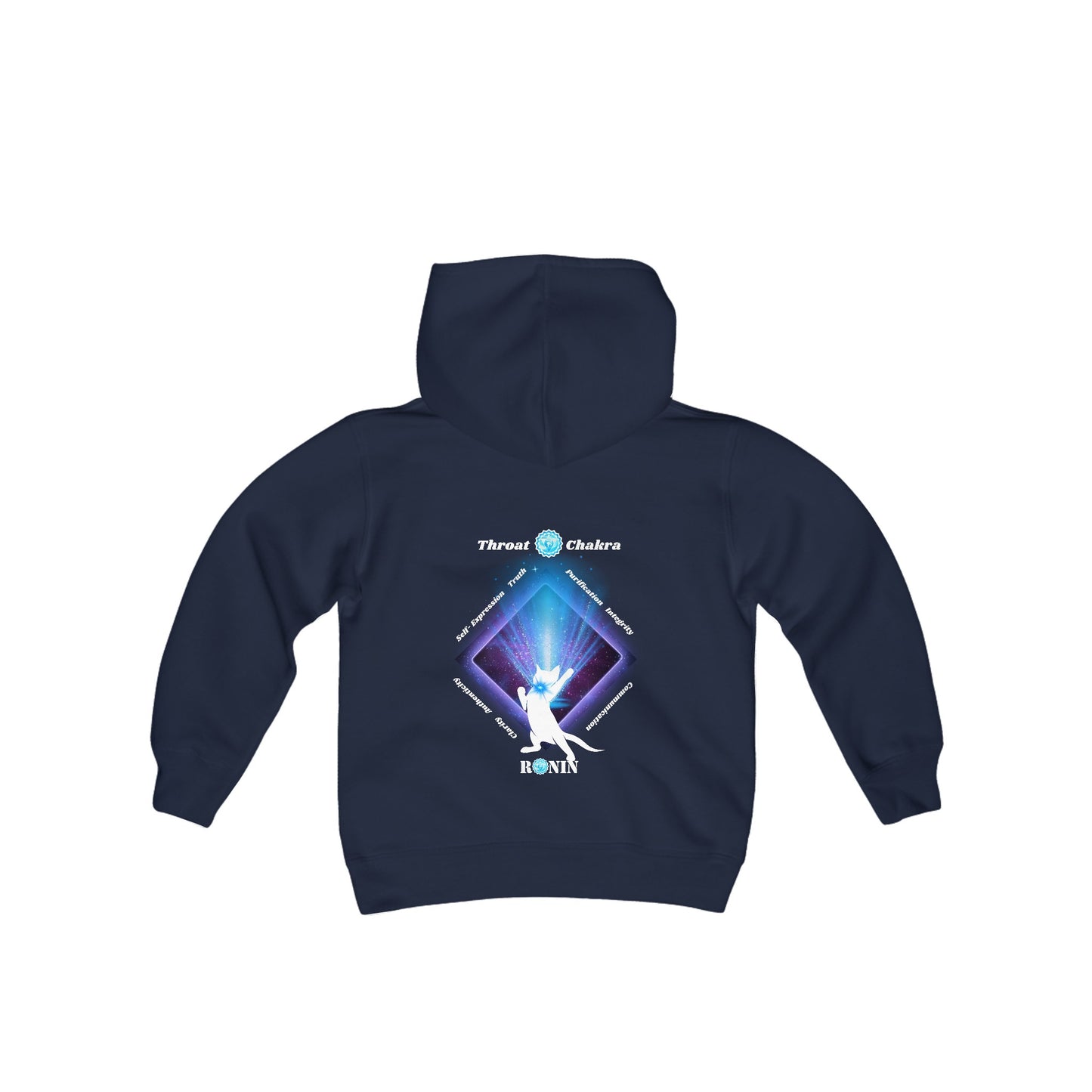 Cat Chakra Series - THROAT CHAKRA - Youth Heavy Blend Hooded Sweatshirt