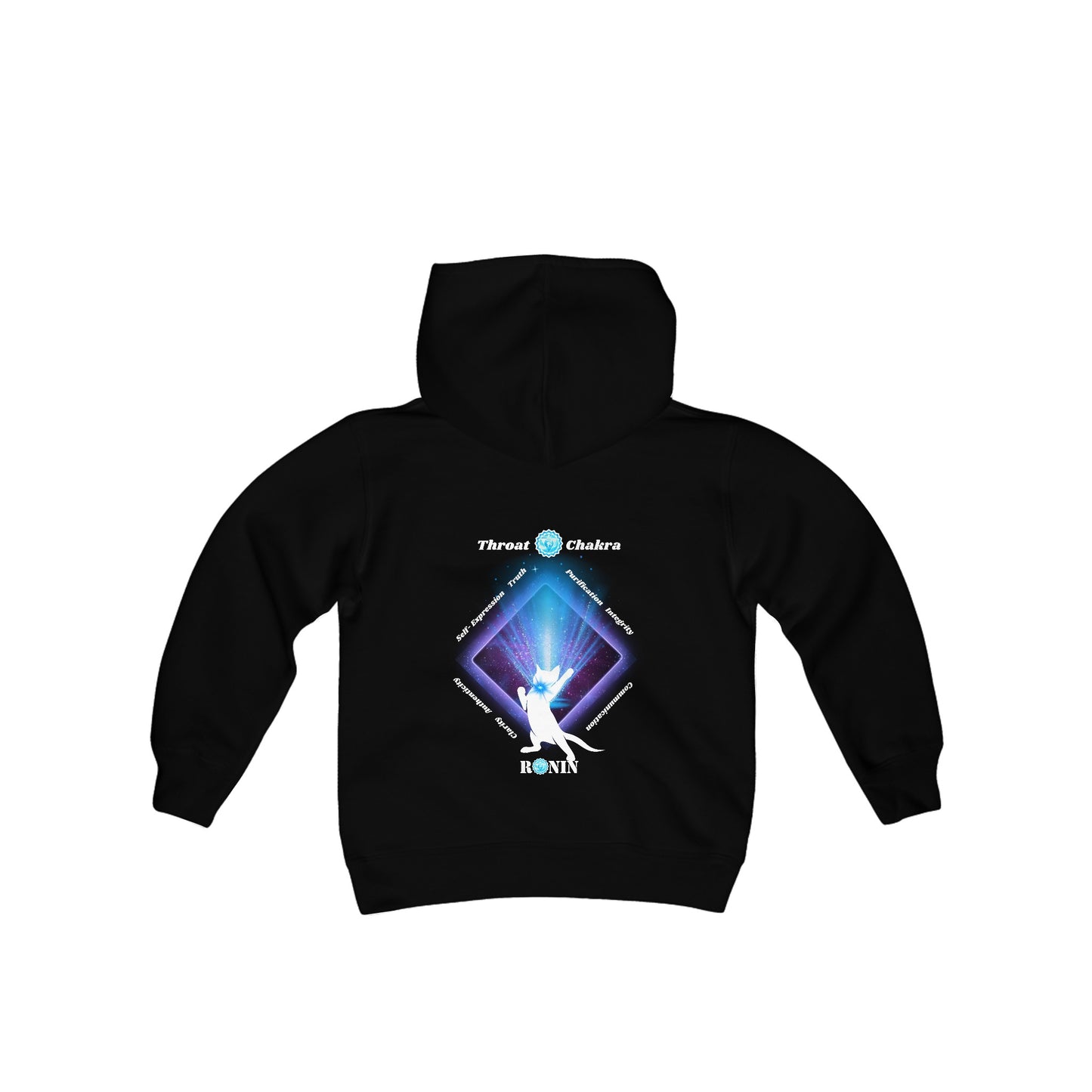 Cat Chakra Series - THROAT CHAKRA - Youth Heavy Blend Hooded Sweatshirt