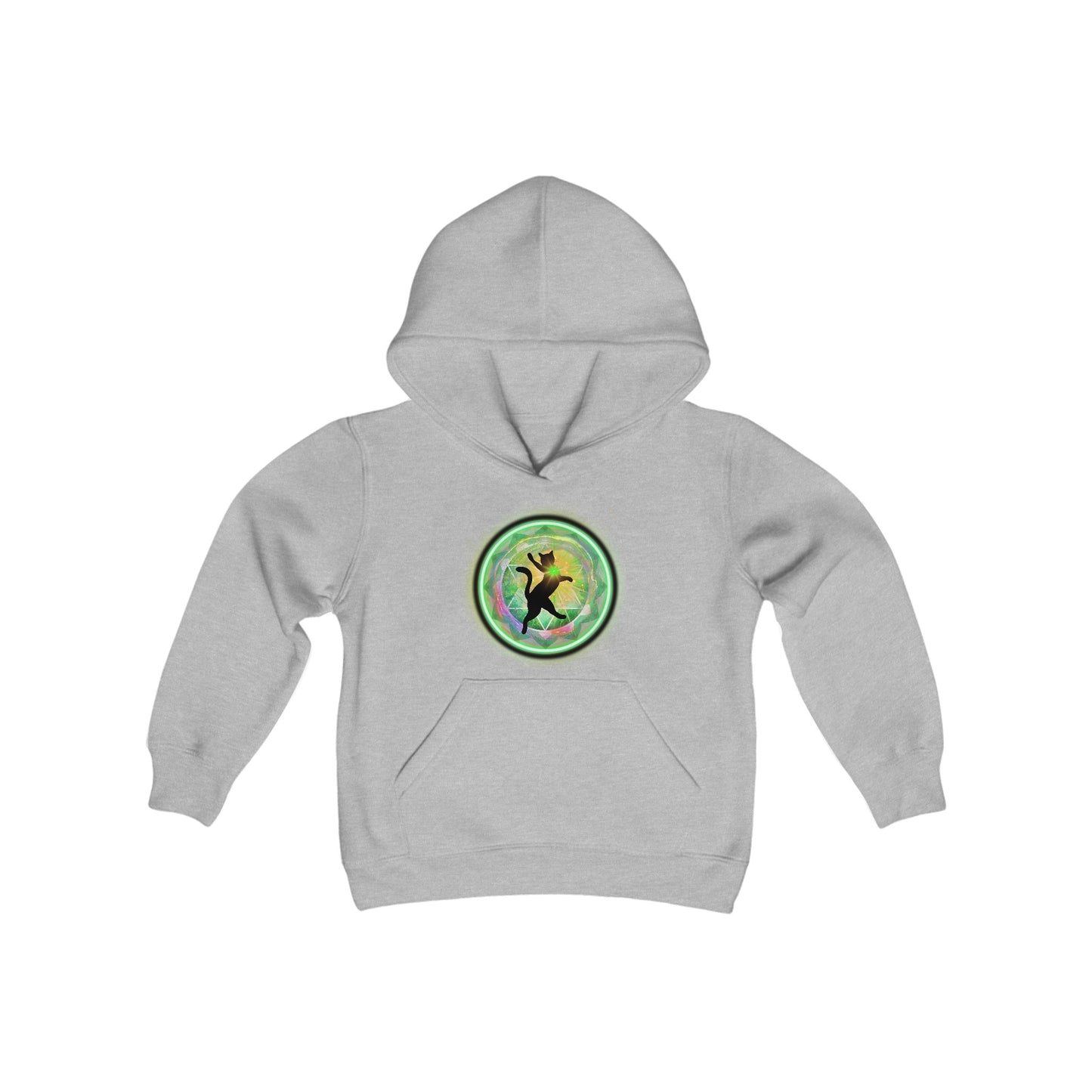 Cat Chakra Series - HEART CHAKRA - Youth Heavy Blend Hooded Sweatshirt