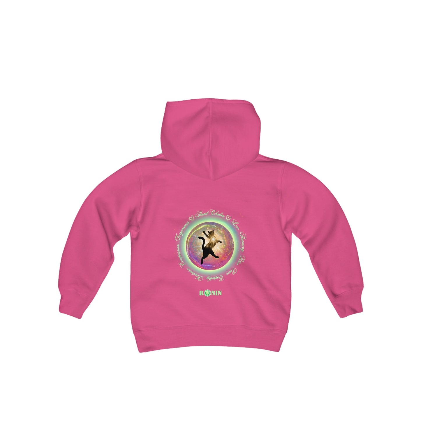 Cat Chakra Series - HEART CHAKRA - Youth Heavy Blend Hooded Sweatshirt